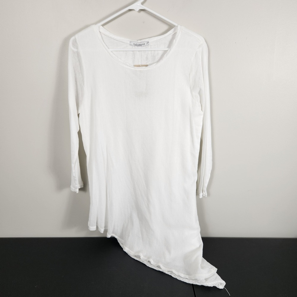 Cut Loose Double Layer Asymmetric Tunic White Cotton Gauze Top New L Large